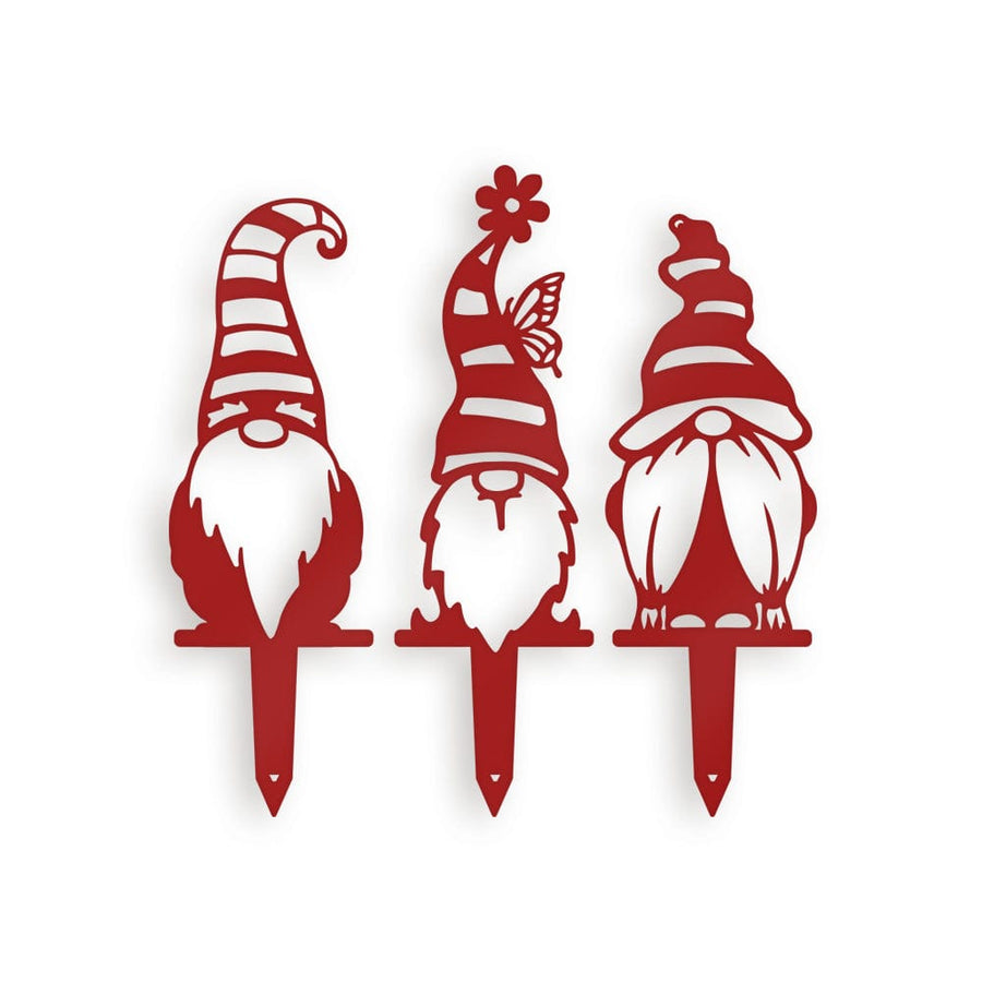 Garden Striped Hat Gnome Set - 3 Metal Yard Signs