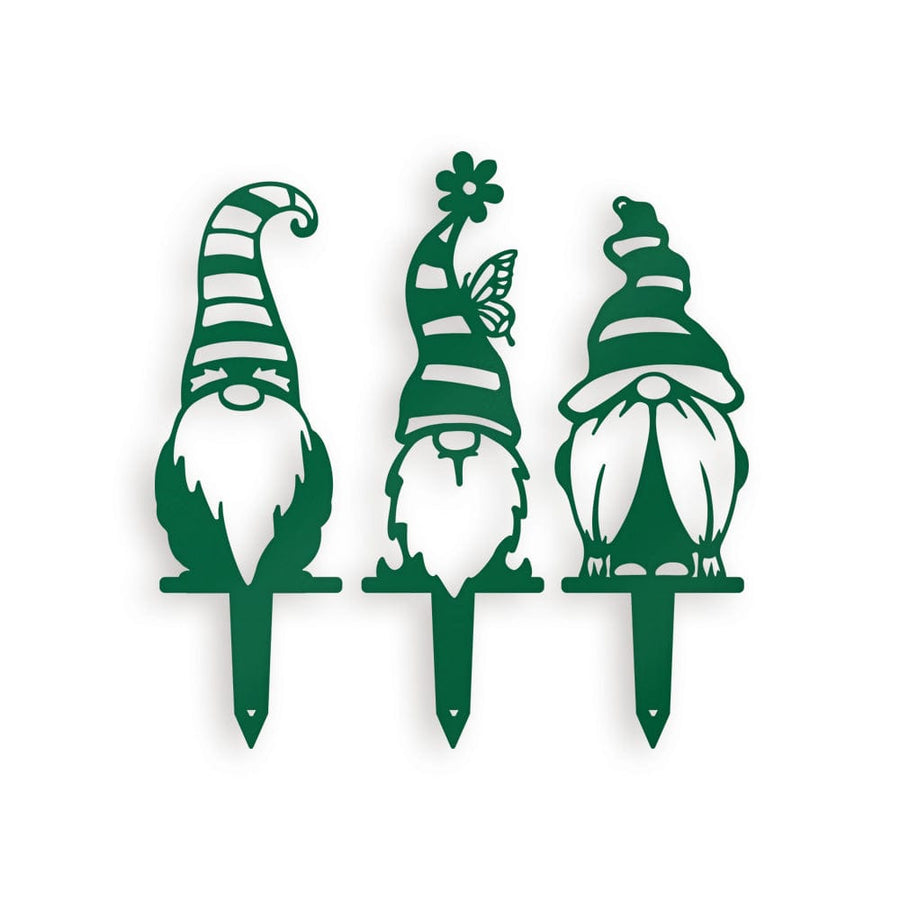 Garden Striped Hat Gnome Set - 3 Metal Yard Signs