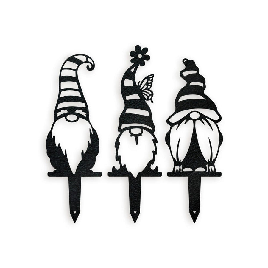 Garden Striped Hat Gnome Set - 3 Metal Yard Signs