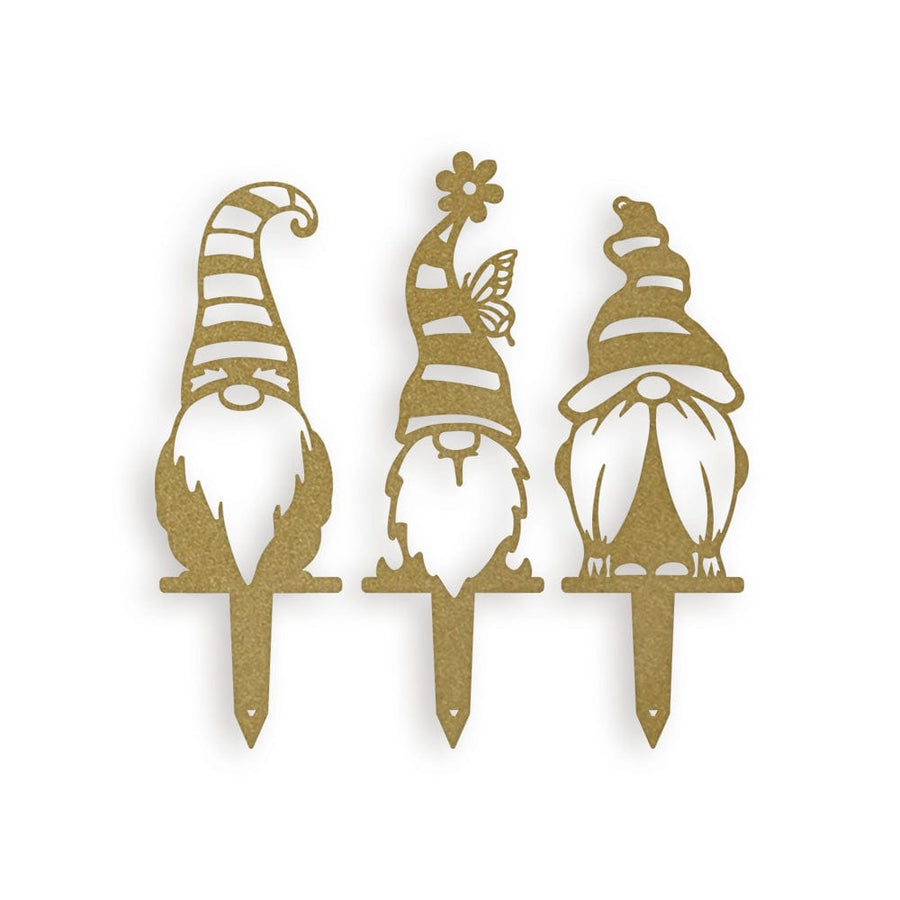 Garden Striped Hat Gnome Set - 3 Metal Yard Signs