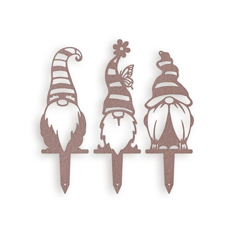 Garden Striped Hat Gnome Set - 3 Metal Yard Signs