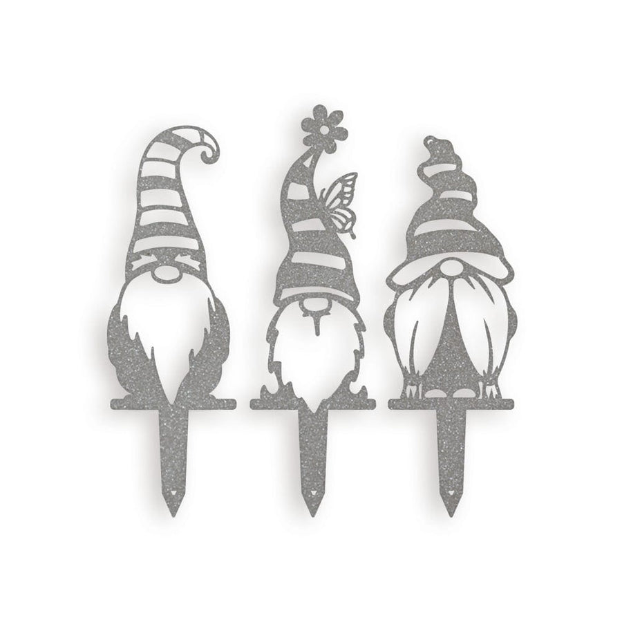 Garden Striped Hat Gnome Set - 3 Metal Yard Signs