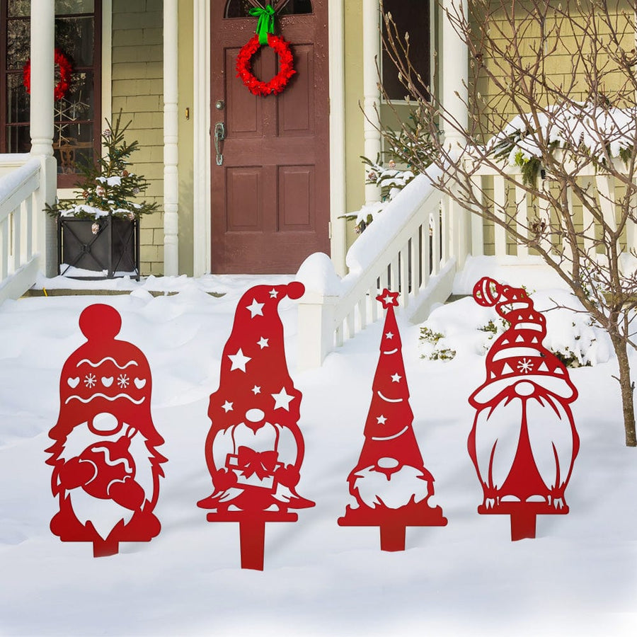 Gnome Christmas Set - 4 Metal Yard Signs