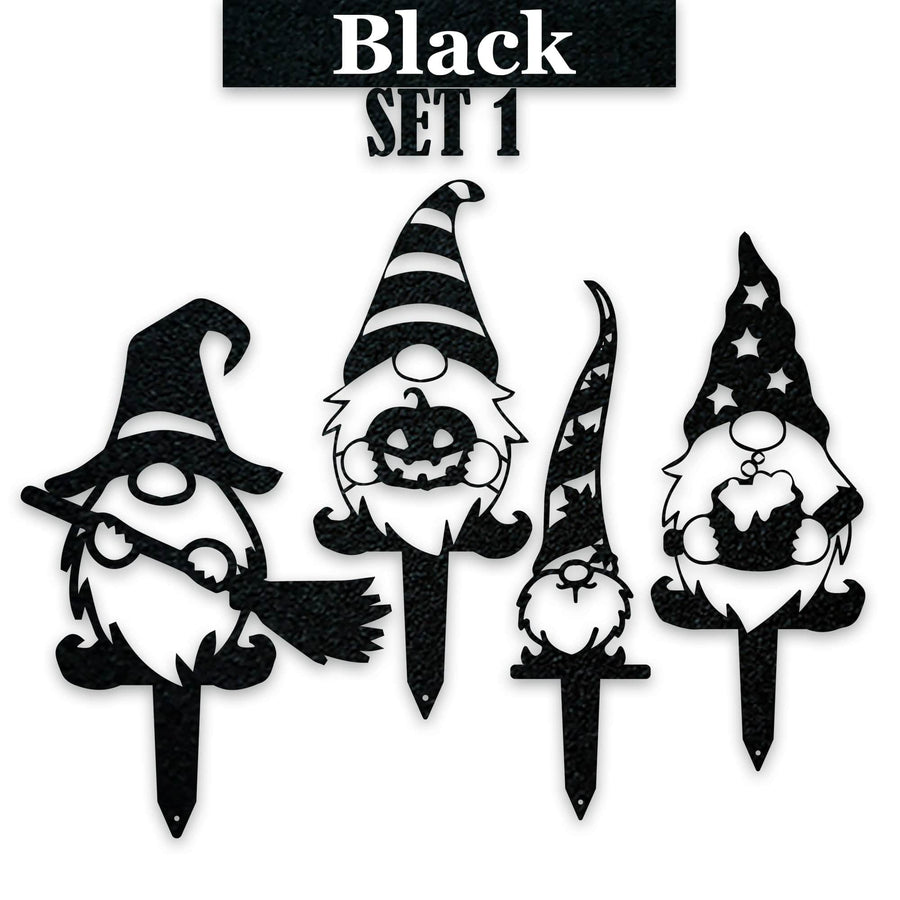 Gnome Fall Halloween Set - 4 Metal Yard Signs