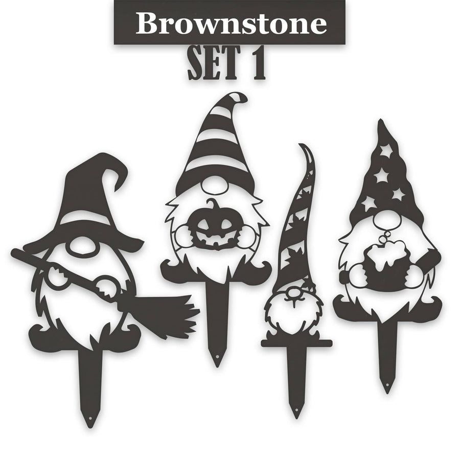 Gnome Fall Halloween Set - 4 Metal Yard Signs