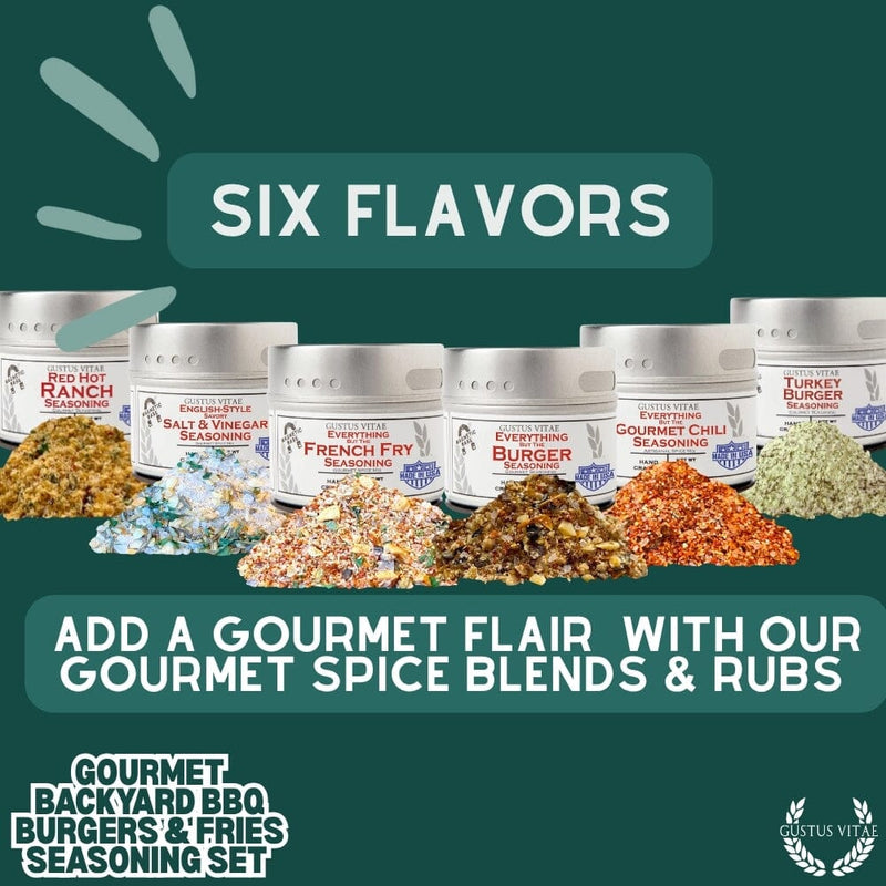 Gourmet Backyard BBQ Burgers & Fries Seasoning Set - Six Pack Collections & Gift Sets Gustus Vitae