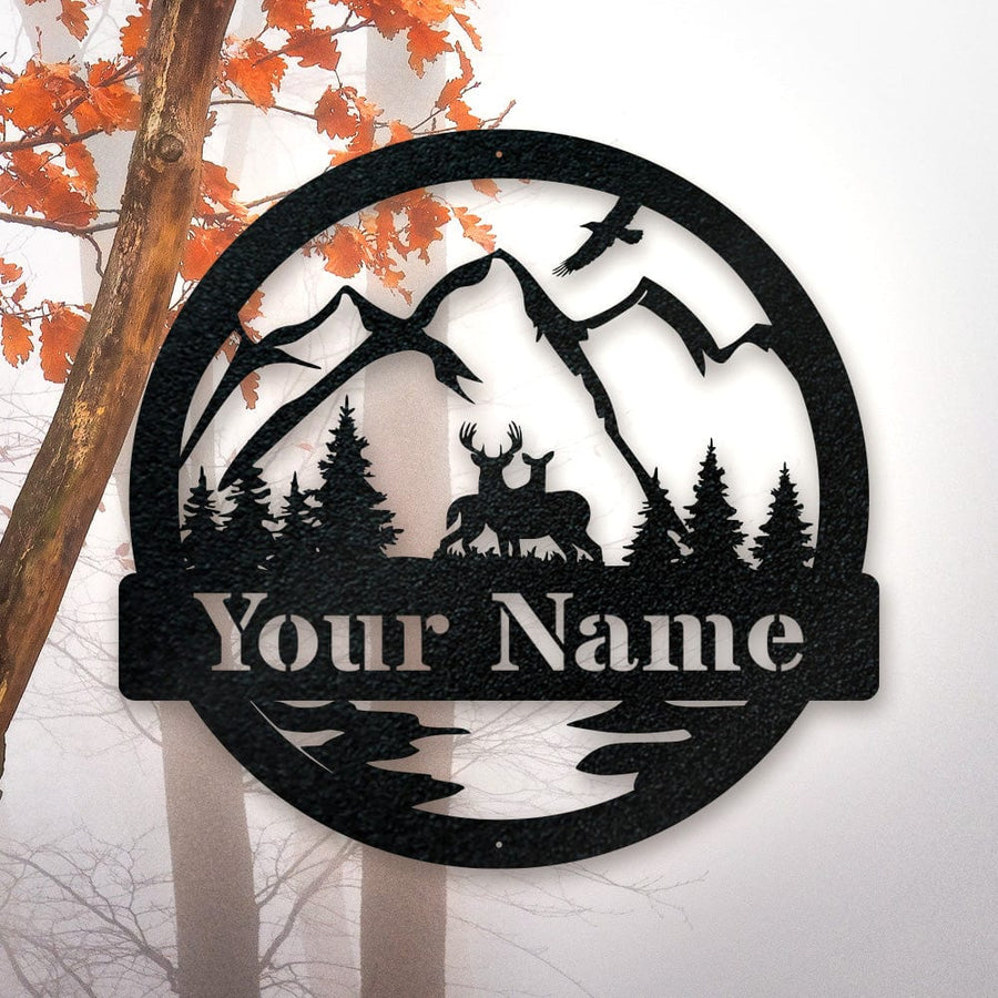 Outdoor Deer Monogram | Rustic Metal Wall Art - Durable Powder Coated Sign