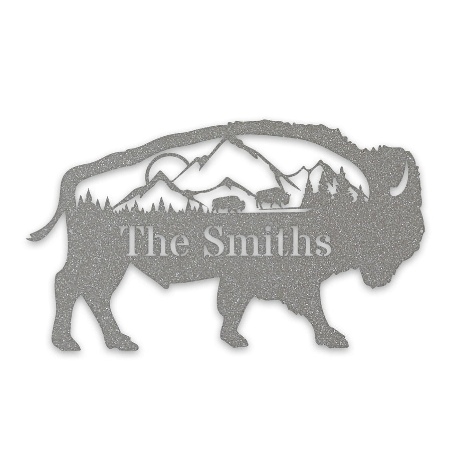 Great Outdoors- Buffalo with Scenery Personalized Metal Sign