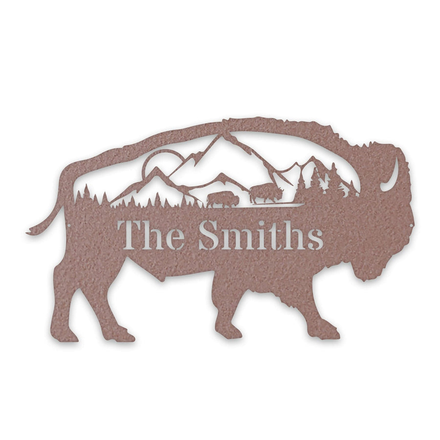Great Outdoors- Buffalo with Scenery Personalized Metal Sign