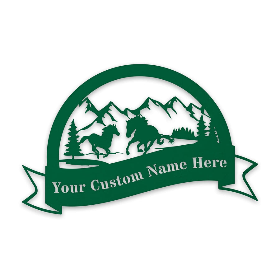 Great Outdoors- Half Moon Wild Horses Personalized Metal Sign