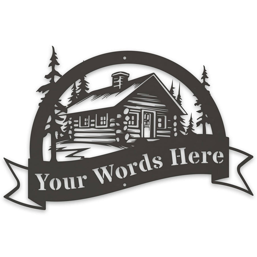 Great Outdoors Halfmoon Banner Cabin Personalized Metal Sign