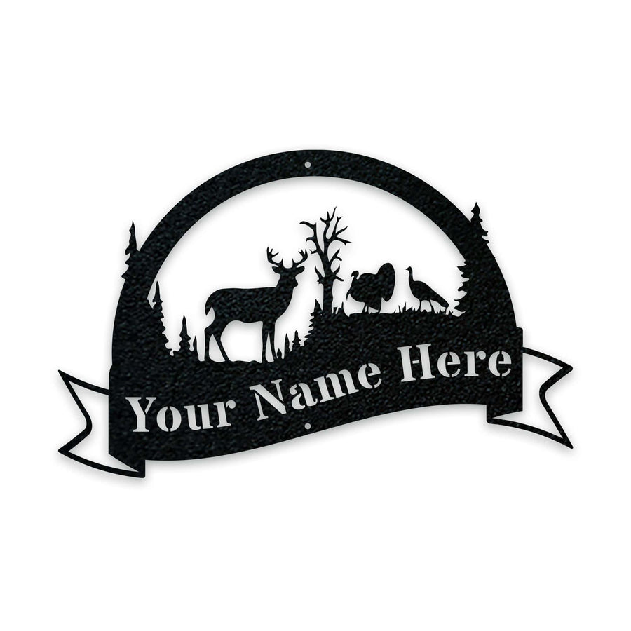 Great Outdoors Halfmoon Deer and Turkey Personalized Metal Sign