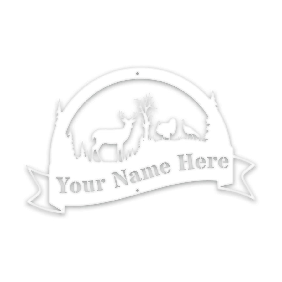 Great Outdoors Halfmoon Deer and Turkey Personalized Metal Sign