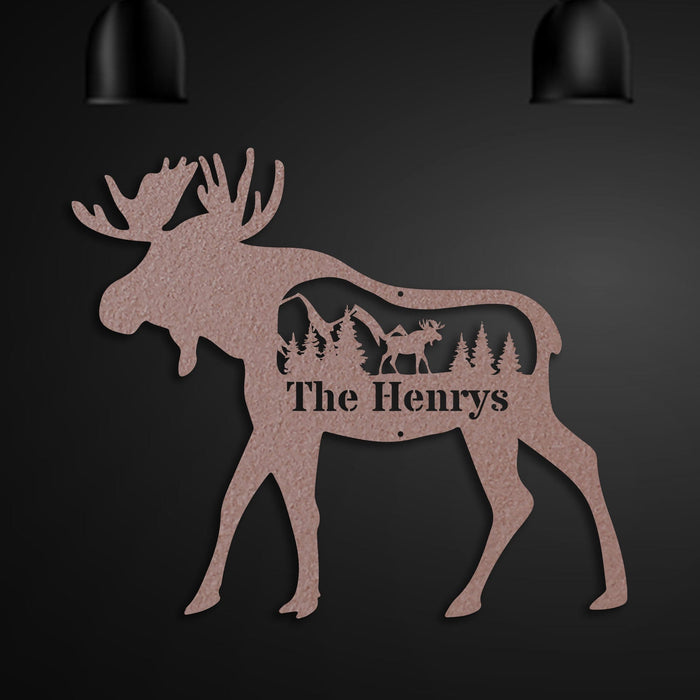 Great Outdoors Moose with Scenery Personalized Metal Sign