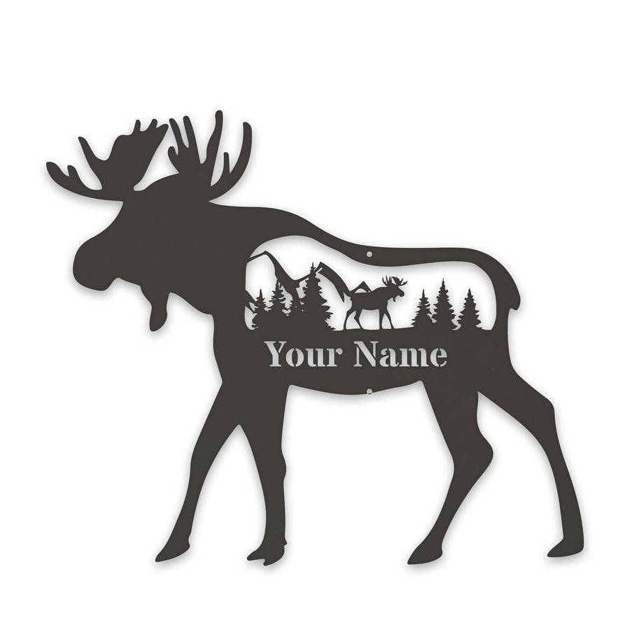 Great Outdoors Moose with Scenery Personalized Metal Sign