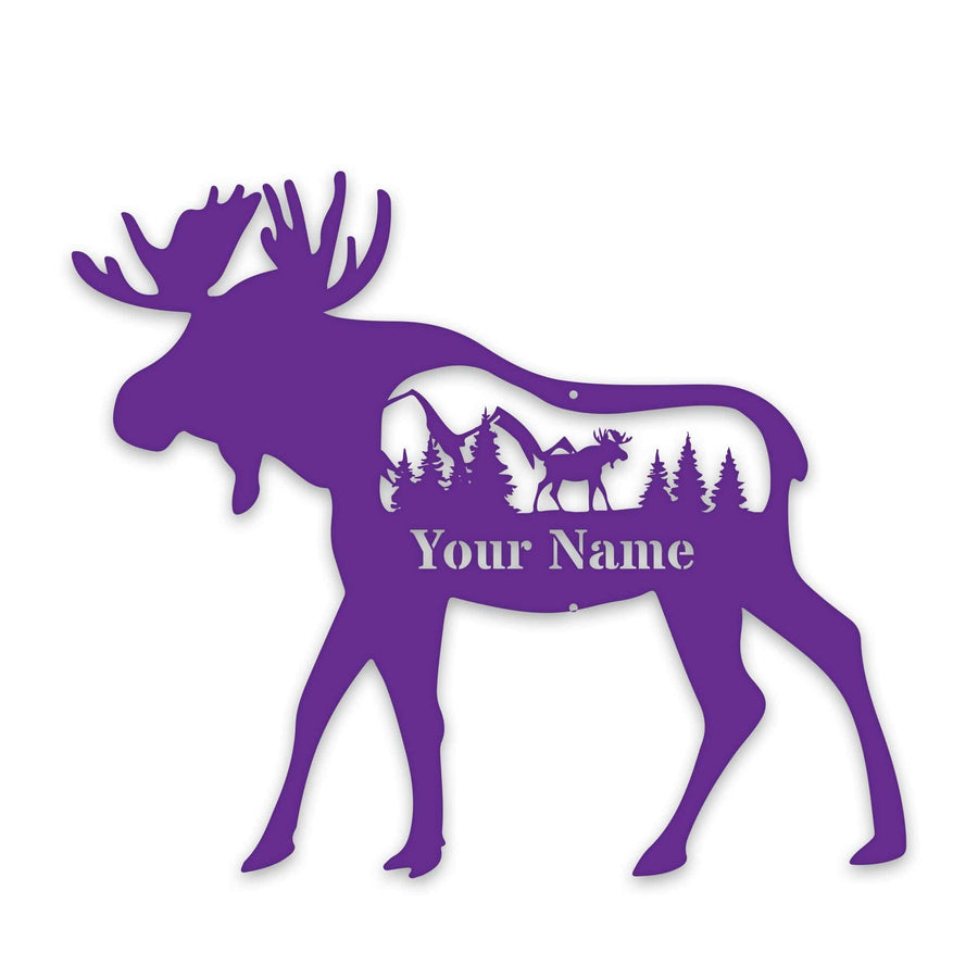 Great Outdoors Moose with Scenery Personalized Metal Sign