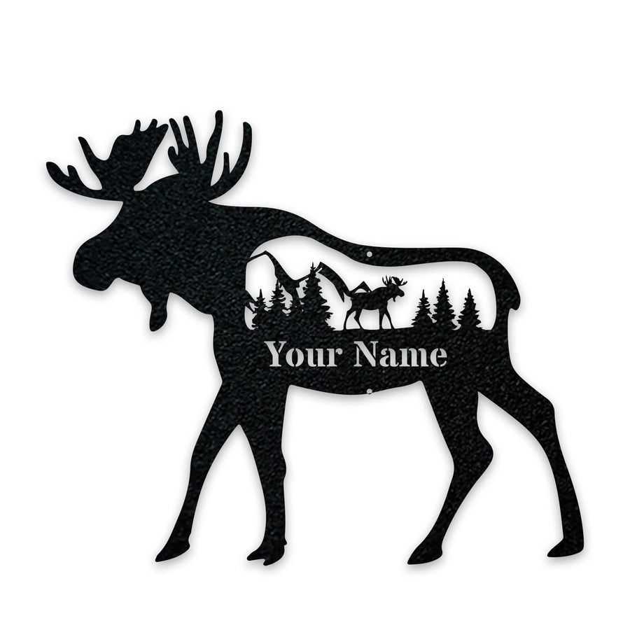 Great Outdoors Moose with Scenery Personalized Metal Sign
