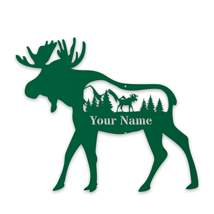 Great Outdoors Moose with Scenery Personalized Metal Sign
