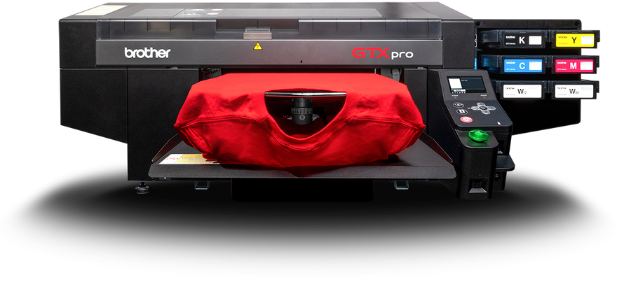 Brother GTXpro garment printer shown with the GTX pretreatment concentrate listing