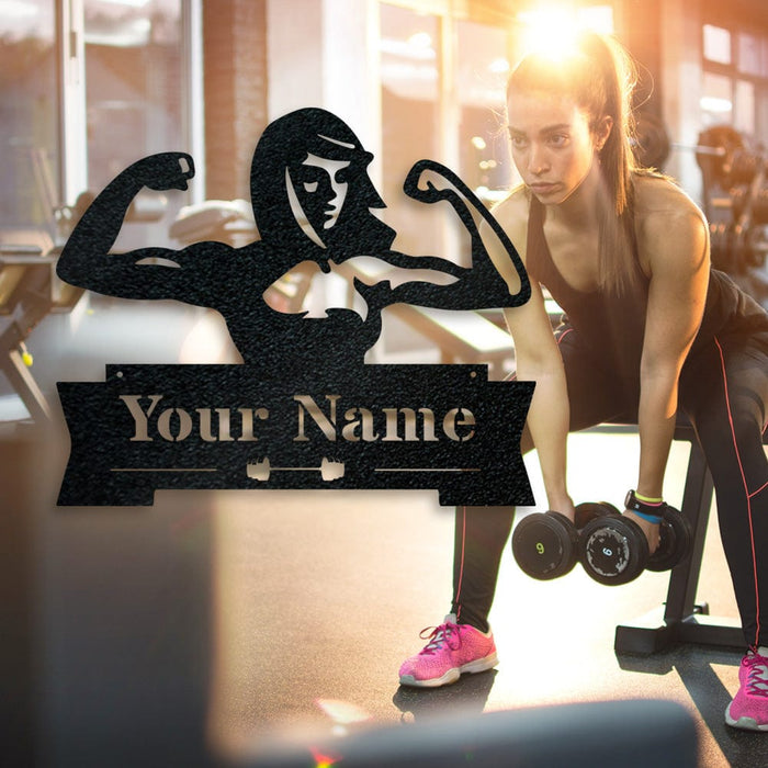 Lady Fitness Monogram Sign - Personalized Metal Wall Art for Gym Room Decoration