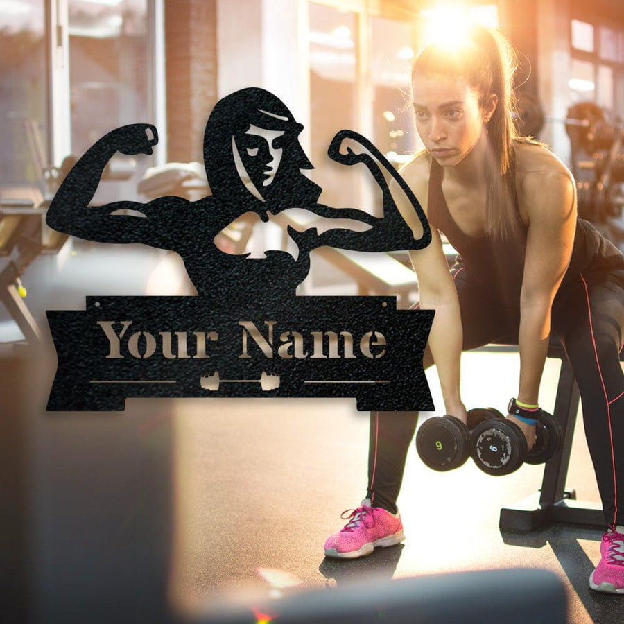 Lady Fitness Monogram Sign - Personalized Metal Wall Art for Gym Room Decoration