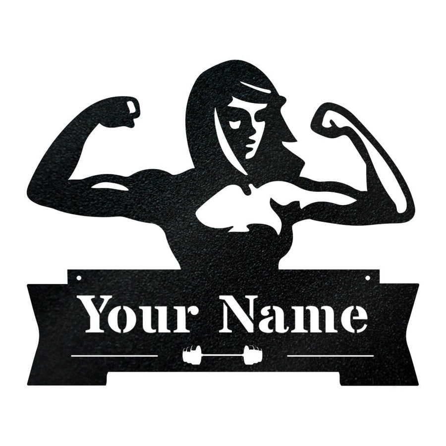 Lady Fitness Monogram Sign - Personalized Metal Wall Art for Gym Room Decoration