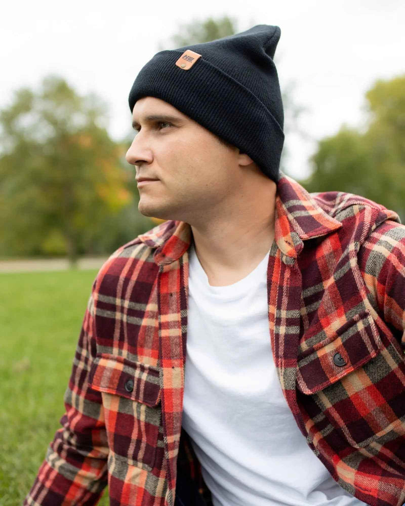 HAAKWEAR Midnight Black Beanie Hat - Classic Cuffed Knit - Made in USA