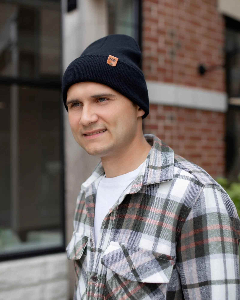 HAAKWEAR Midnight Black Beanie Hat - Classic Cuffed Knit - Made in USA