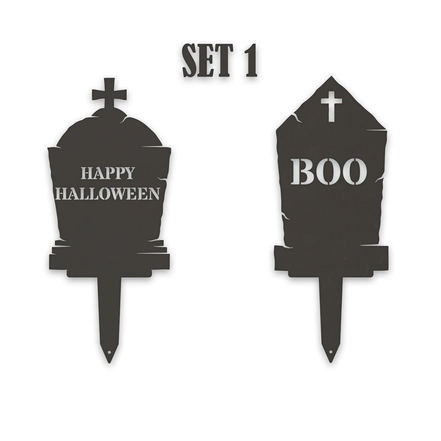 Halloween Grave Yard Stake Set - 2 Metal Yard Signs