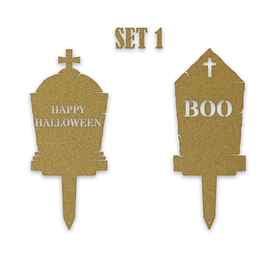 Halloween Grave Yard Stake Set - 2 Metal Yard Signs