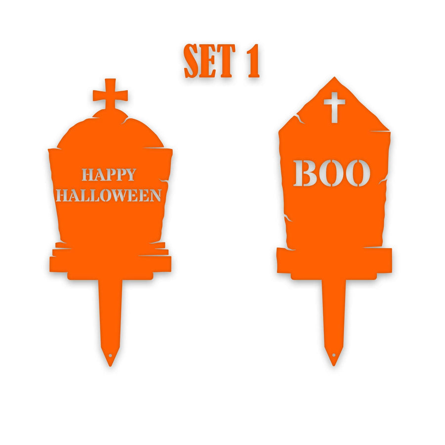 Halloween Grave Yard Stake Set - 2 Metal Yard Signs