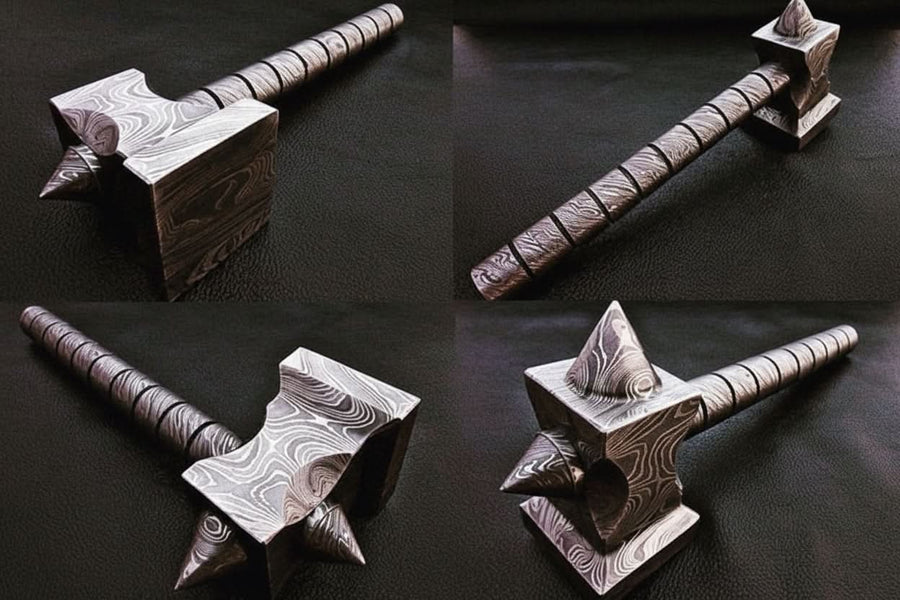 Hand made damascus steel viking hammer