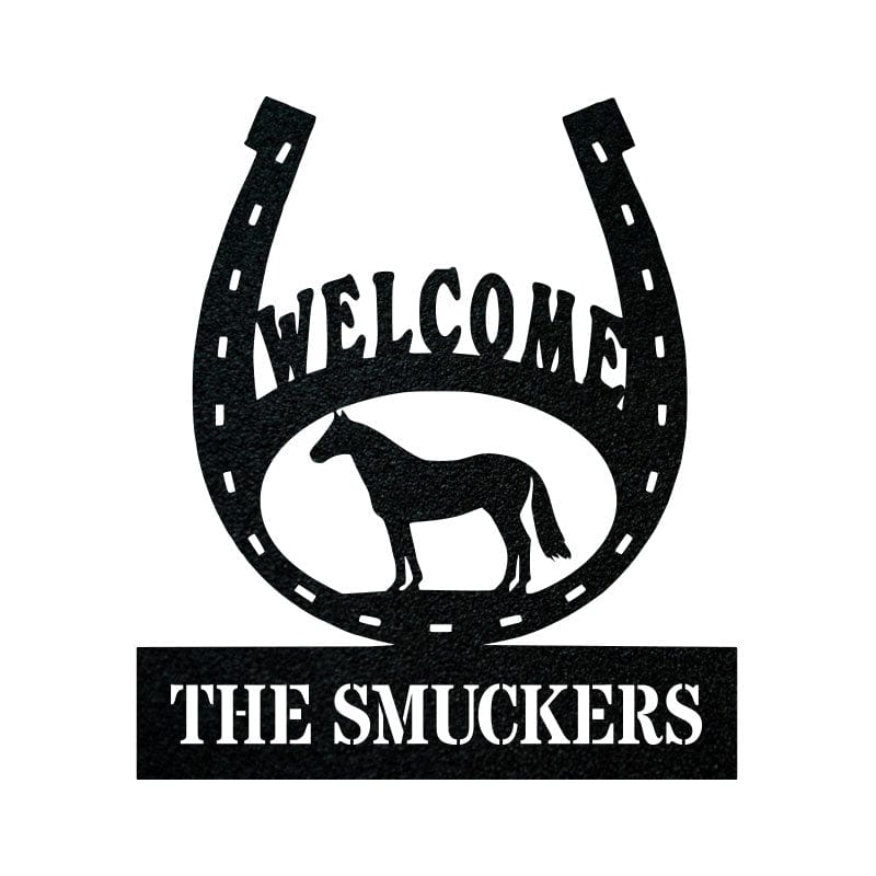 Horseshoe Welcome Sign | Custom Metal Sign With Family Name - Durable Farm Style Decor