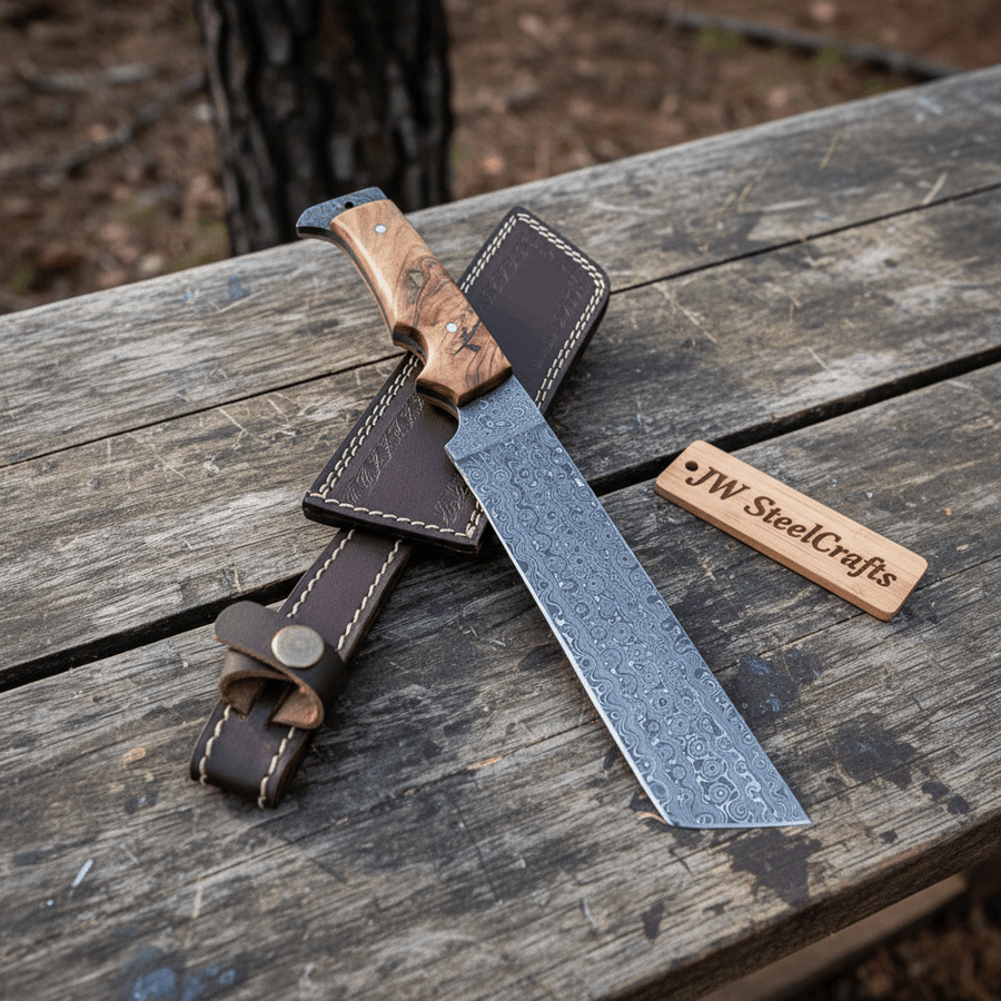 Hunting Knife Hunting 12" Tanto Knife with Olive Wood Handle with Sheath