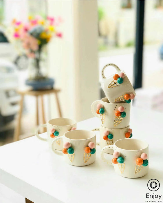 Handmade Cute Ice Cream Mug 10 oz - Ice Cream Gift - Funny Ice Cream Gifts - Ice Cream Lover Gift - Affogato Cups - Ice Cream Coffee Cup 
