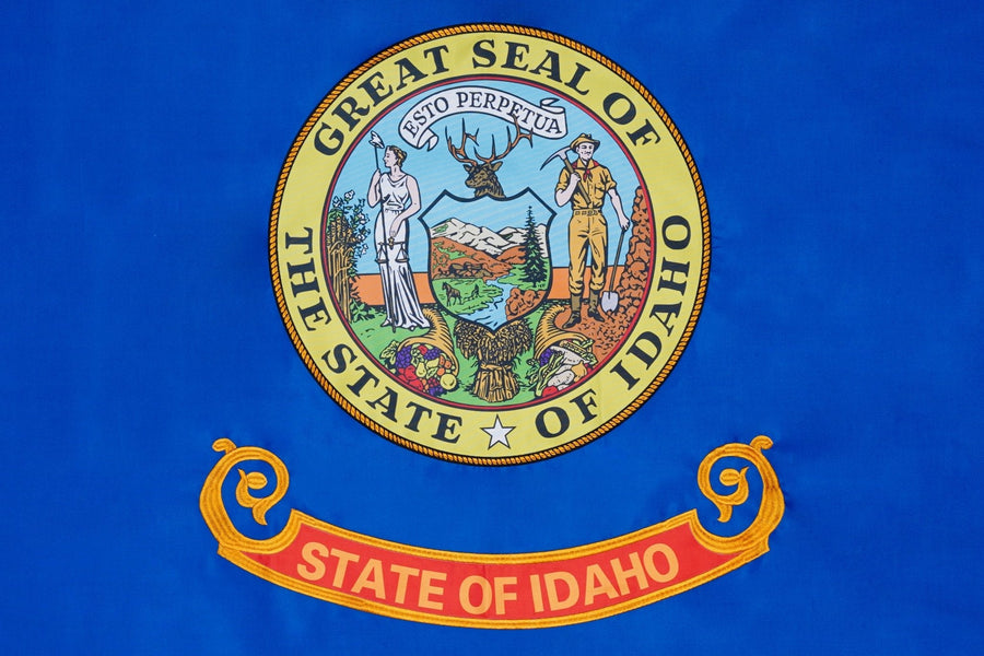 Idaho State Flag design and stitching in close-up