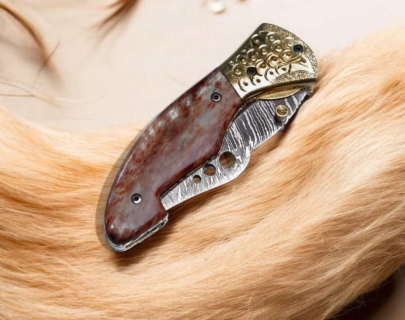 Custom Handmade Damascus Steel Pocket Knife - 3" Blade