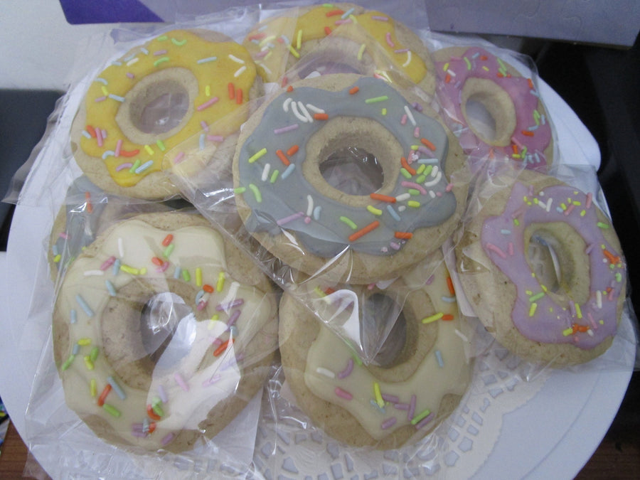 Gluten Free Iced Sugar Cookies, Donut Theme, Dairy Free, Vegan, Peanut Free, School Safe, Party Favor, Birthday Gift, Custom Cookie Orders