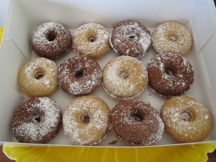 Gluten Free Mini Donuts, Powdered, Dairy Free, Vegan, Vanilla Chocolate, Peanut Free, School Munchkins, Class party Snacks, Easter, Spring