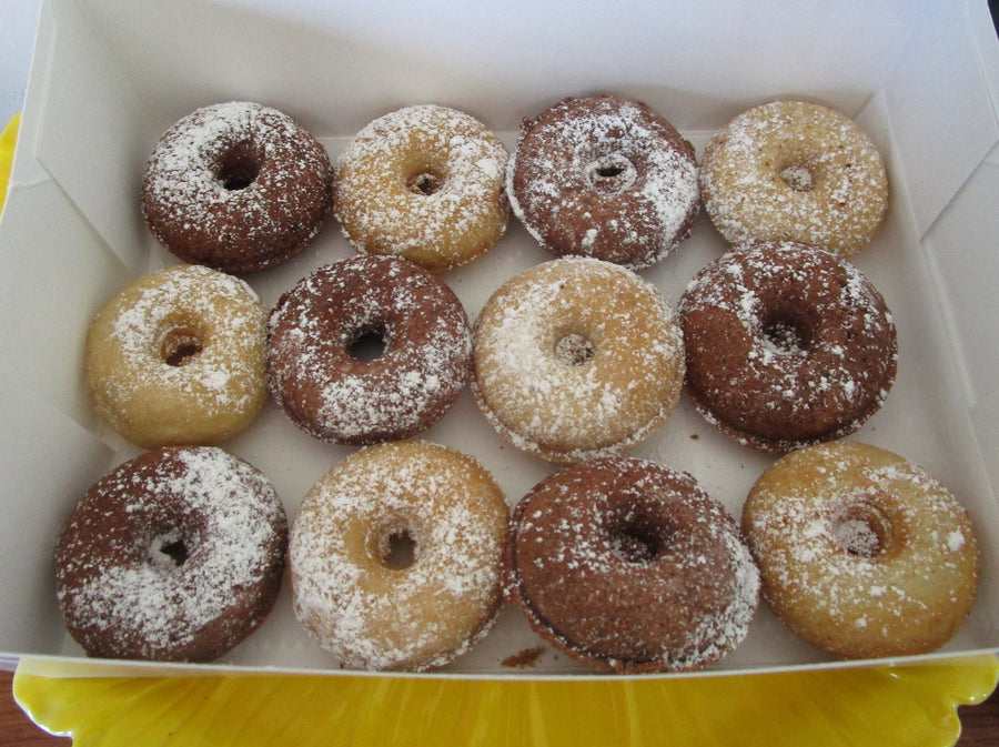Gluten Free Mini Donuts, Powdered, Dairy Free, Vegan, Vanilla Chocolate, Peanut Free, School Munchkins, Class party Snacks, Easter, Spring
