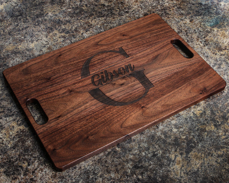 Personalized Cutting Board Wedding Gift, Monogrammed Cutting Board 18" x 12" With Juice Groove and Handles, Christmas, USA Made