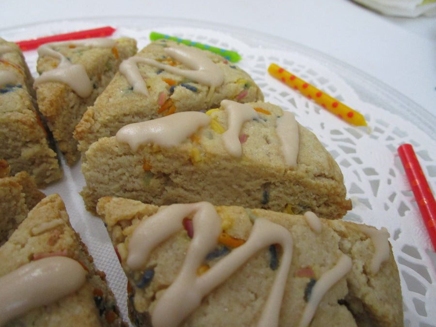 Grain Free Scones, KETO, Vanilla Birthday Cake, Gluten Free, Dairy Free, Sugar Free, Vegan, Erythritol Free, Low Carb Fitness Gift, July 4th