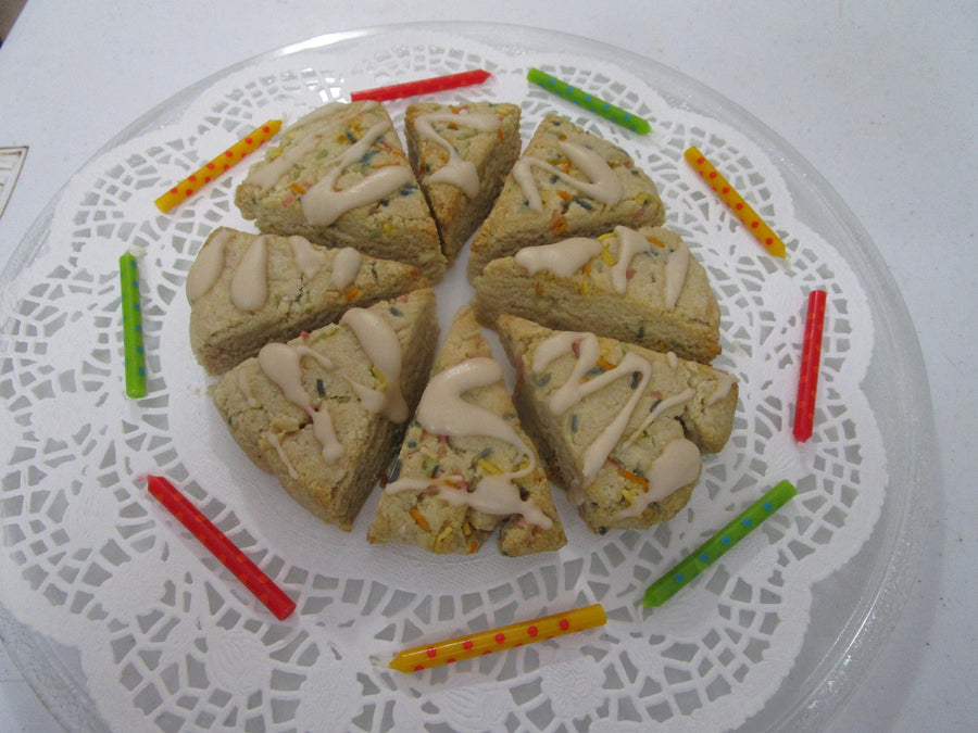 Grain Free Scones, KETO, Vanilla Birthday Cake, Gluten Free, Dairy Free, Sugar Free, Vegan, Erythritol Free, Low Carb Fitness Gift, July 4th
