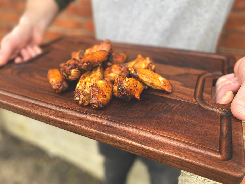 Large Cutting Board With Handles and Juice Groove 18x12, Walnut Reversible Wood Cutting Board, Doubles as a Wooden Serving Tray With Handles