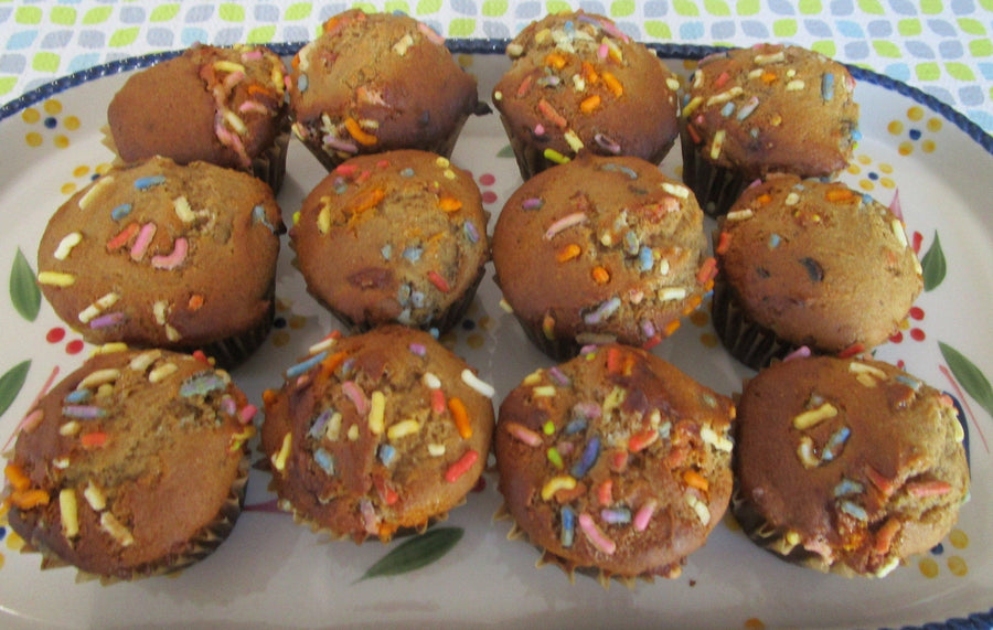 Gluten Free Mini Muffins, Funfetti Chocolate Chip, Dairy Free, Egg Free, Nut Free, School Safe, Two Bite, Low Fat Snacks, Natural Sprinkle