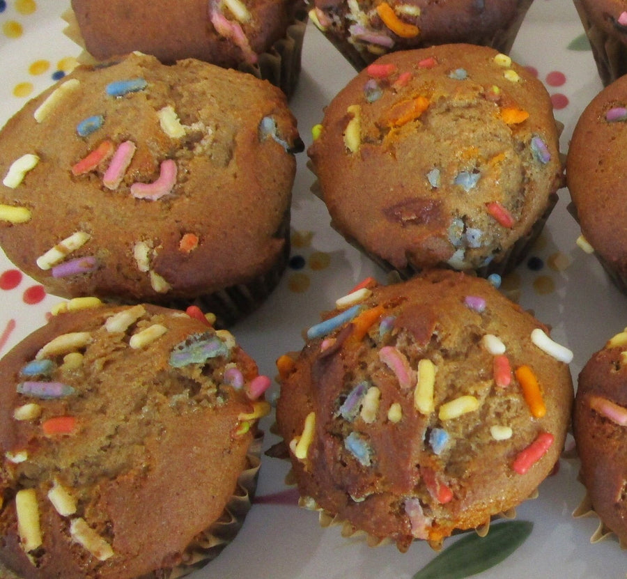 Gluten Free Mini Muffins, Funfetti Chocolate Chip, Dairy Free, Egg Free, Nut Free, School Safe, Two Bite, Low Fat Snacks, Natural Sprinkle