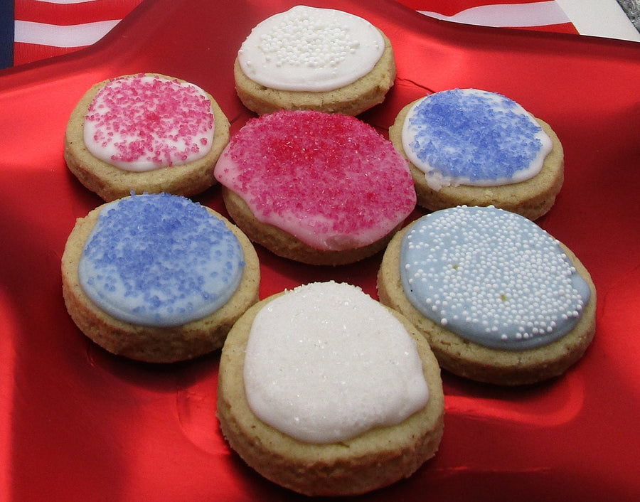 Gluten Free Iced Sugar Cookies, Button Size, Dairy Free, Vegan, Nut Free, Lemon, Smores, Birthday cake, Graduation Party, July 4th Dessert