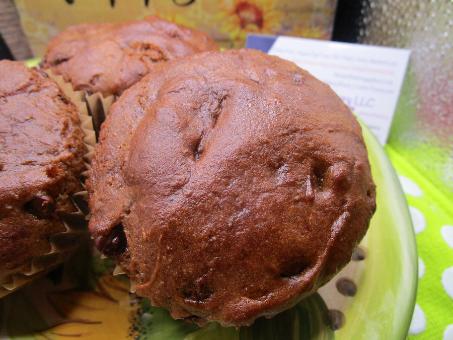 Double Chocolate Chip Muffins, Gluten Free, Dairy Free, Egg Free, Vegan, No refined Sugar, Nut Free, Diet, Low Calorie, Mini, Father's Day