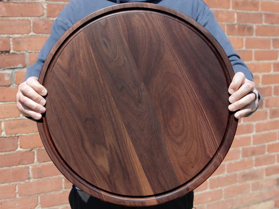 Large Walnut Round Cheese Board 18 Inch Round Cutting Board With Juice Groove Black Walnut Large Walnut Round Charcuterie Board