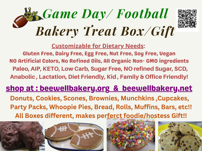 Game Day Bakery Box Sampler, Gluten Free, Dairy Free, Vegan, Sugar Free, Keto, High Protein, AIP Paleo, Cookies, Brownie, Donut, Football